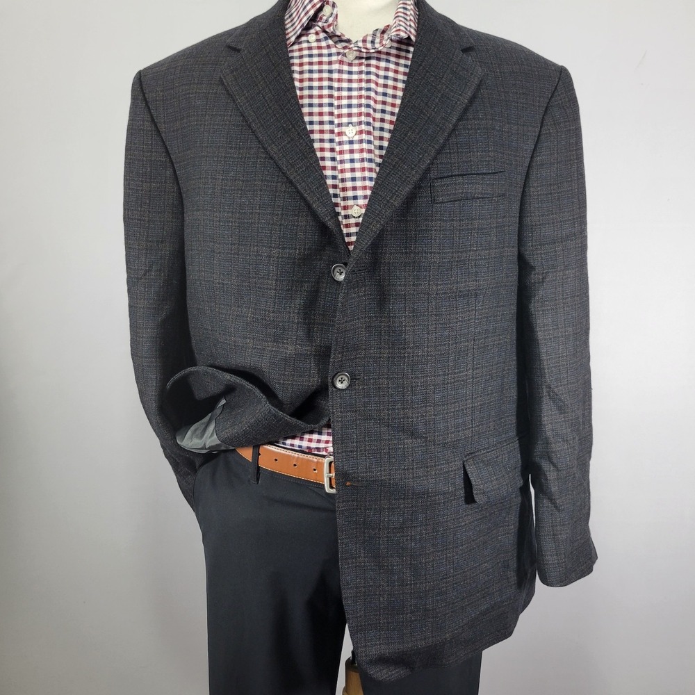 Oscar De La Renta Mens Sport Coat Blazer Three Button CH BLK Plaid Wool Soft 46R